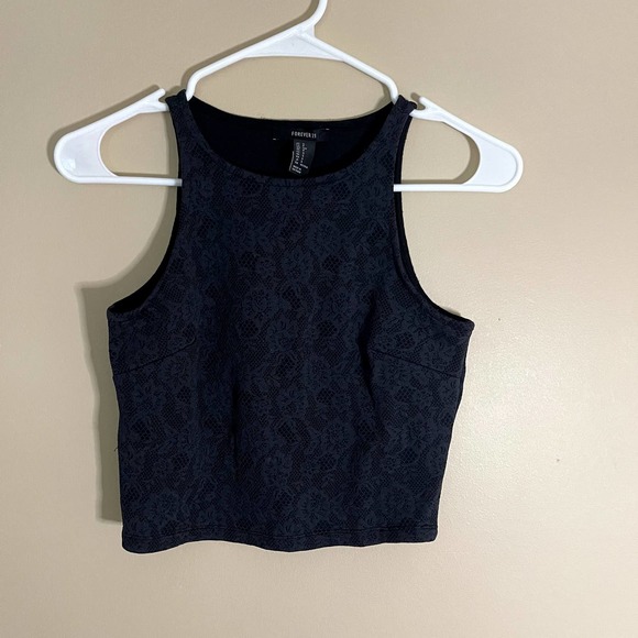 Forever 21 Tops - Forever 21 Crop Tank Top Black lined lace S
